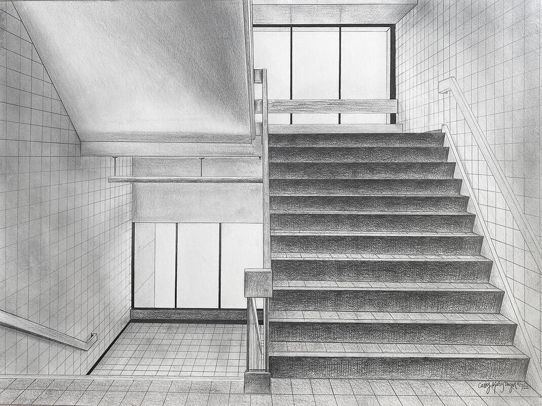 &quot;Perspective of the Stairwell&quot;, Graphite on Paper, 2022, 18in x 24in