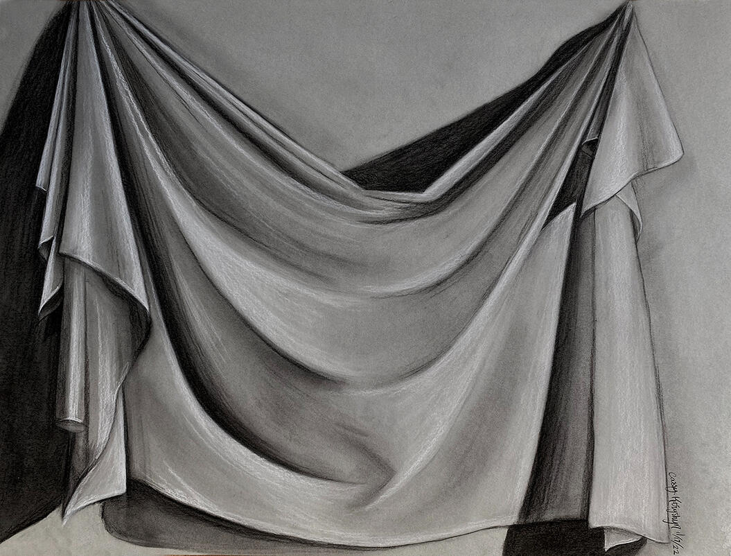 &quot;Drapery&quot;, Charcoal on Toned Paper, 2022, 18in x 24in