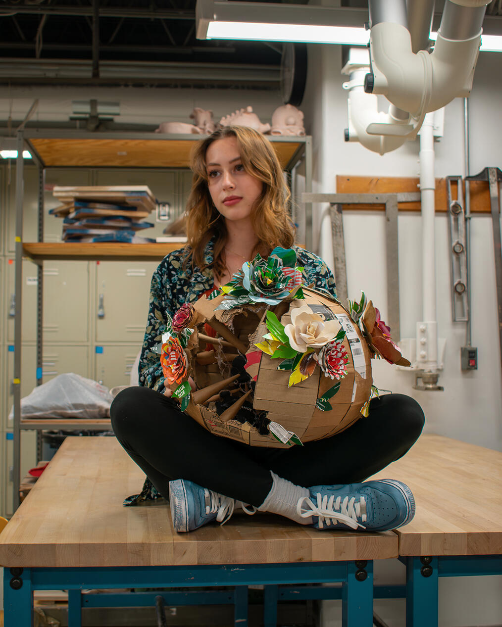 "The Earth Will Fade Away", Recycled Cardboard Sculpture, 21in x 24in x 21in