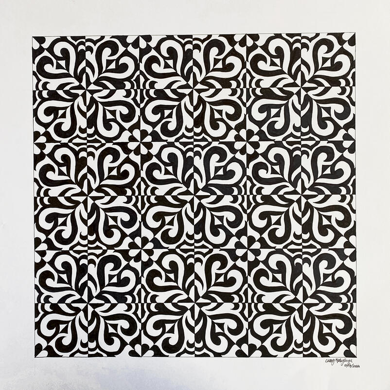 &quot;Repeating Pattern&quot;, Ink on Bristol Board, 2022, 19in x 19in