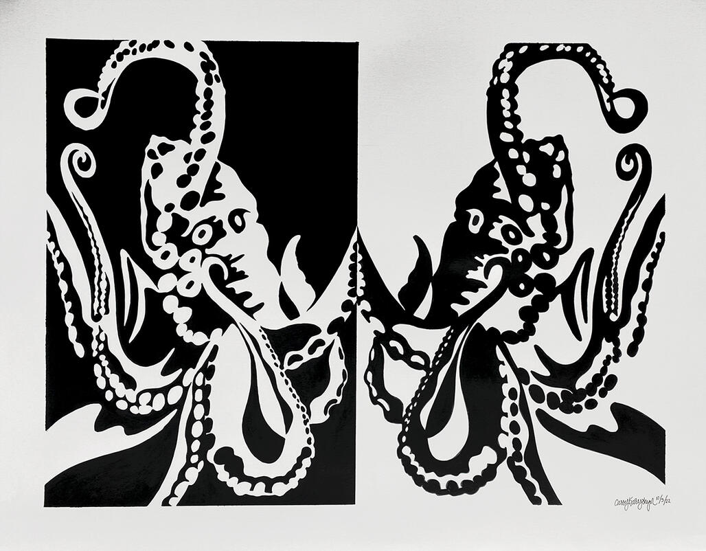 &quot;Inverted Octopus&quot;, Acrylic on Bristol Board, 2022, 18in x 24in