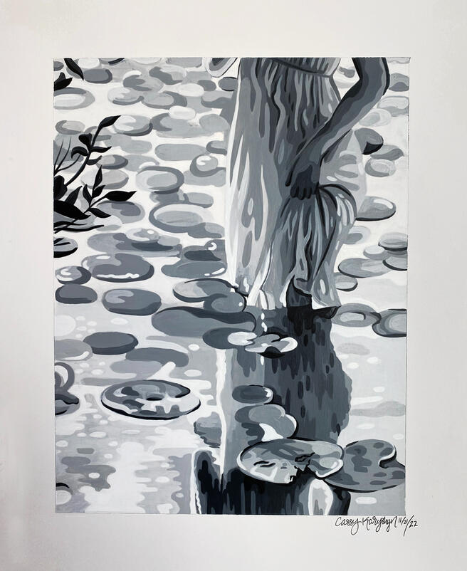 &quot;Walking in Water Lilies&quot;, Acrylic on Bristol Board, 2022, 14in x 11.5in